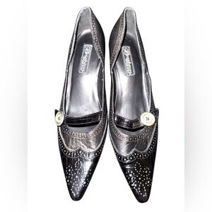 Brighton Trent Black Leather WingTip Brogue Pointed Toe Heels Shoes Women Sz 8 M